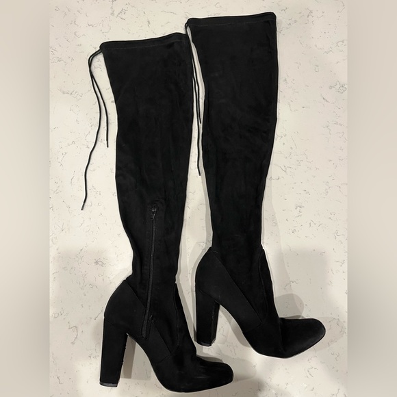 Lulus Black Suede Over the Knee Boots - Picture 1 of 6